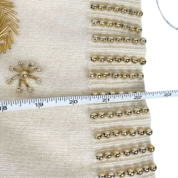 Vintage Eddie Dassin Ivory Gold Beaded Lambswool Angora Crew Sweater Size Large - Picture 9 of 9